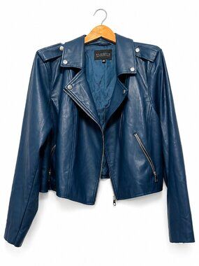ELOQUII Rich Blue/Teal Faux Leather Moto Jacket Plus Size 22/24 Biker